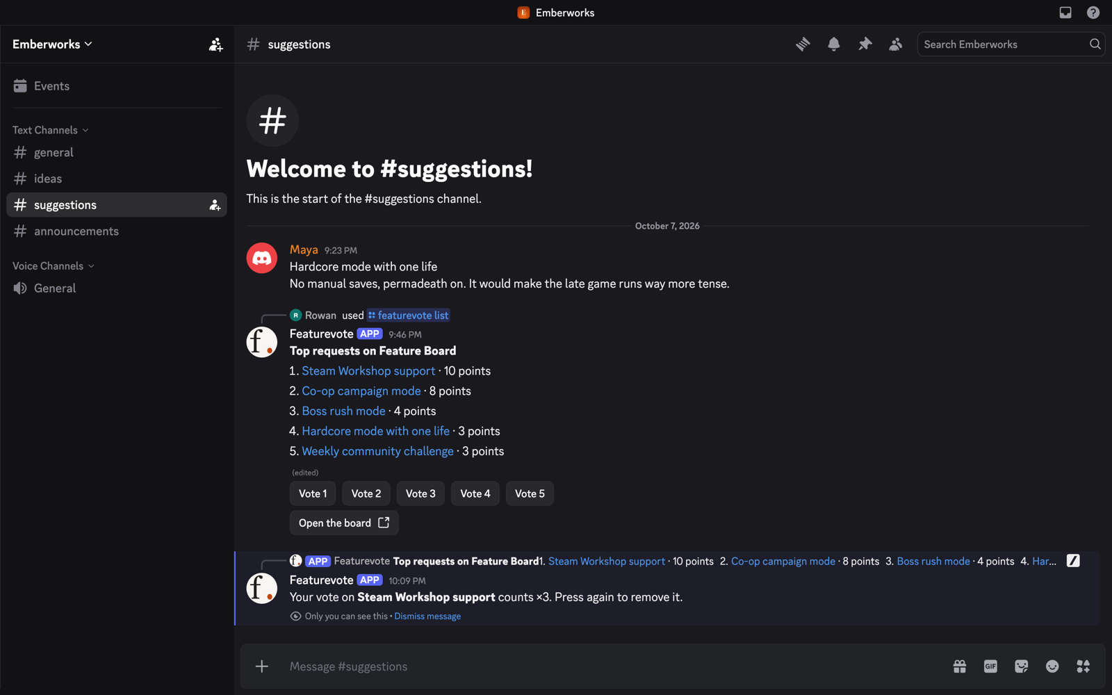 A private note in Discord after pressing Vote: Your vote on Steam Workshop support counts x3. Press again to remove it.